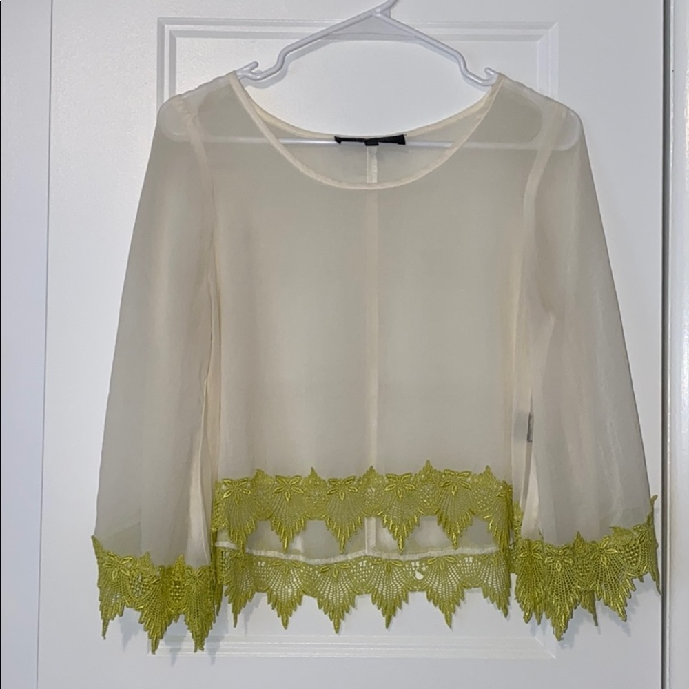 NWOT Lace Fringe Chiffon Top